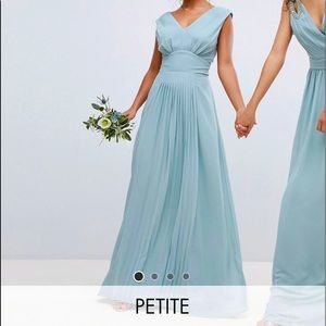sleeveless maxi bridesmaids dress w pleated skirt